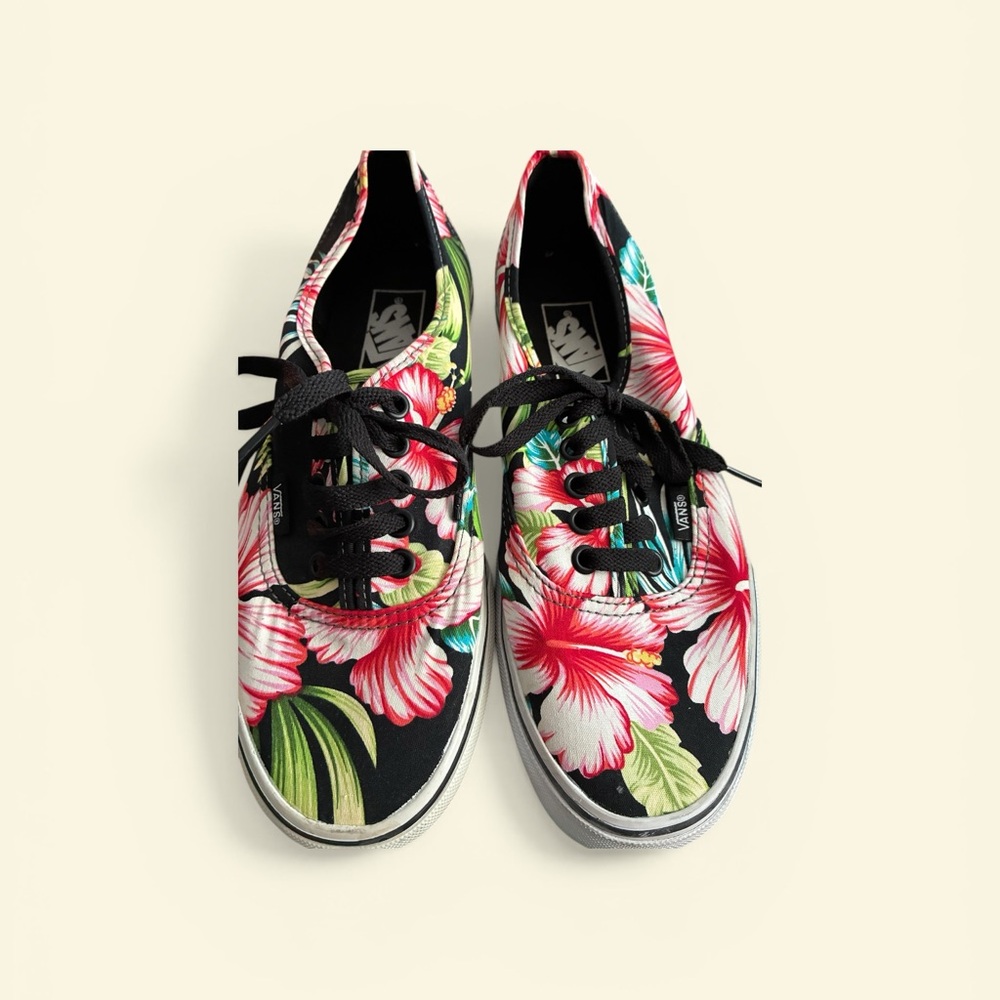 Vans Black Canvas Sneakers with Pink & Green Floral Pattern